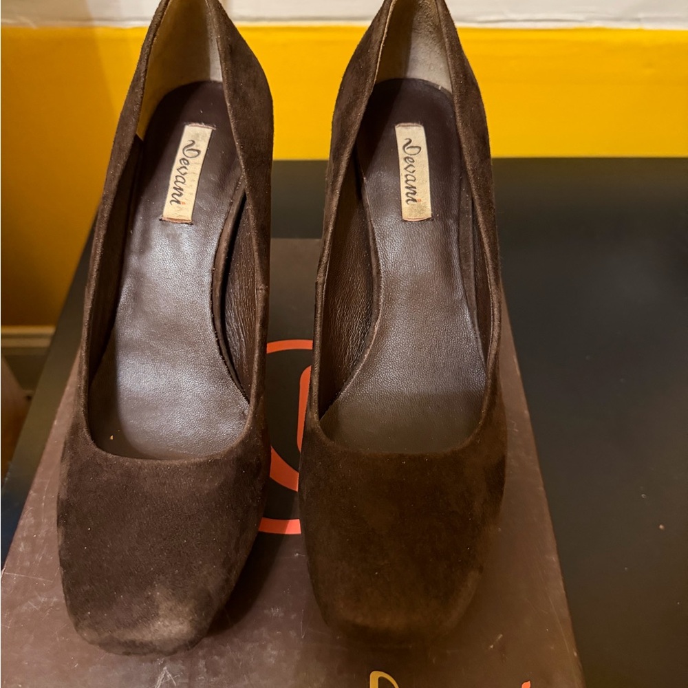 Dune London Dark Brown Suede Heels